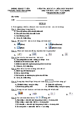 Đề kiểm tra học kì II Tin học 7 (Lí thuyết) - Năm học 2016-2017 - Trường THCS Yên Chính